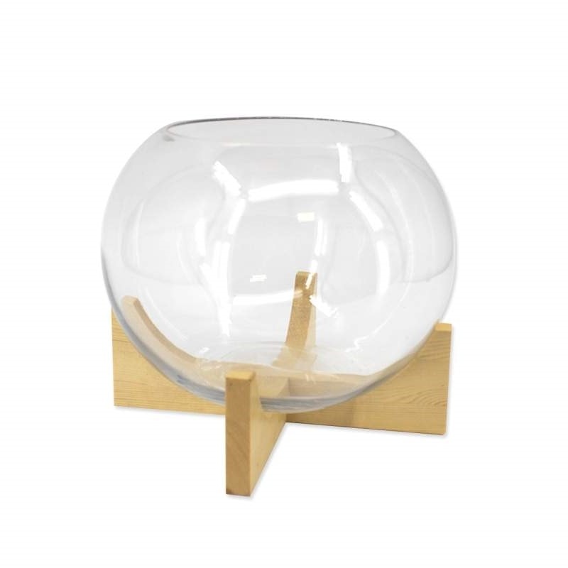 Bulle de verre ronde avec base en bois