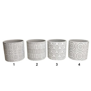 Pot en ciment avec motifs blanc